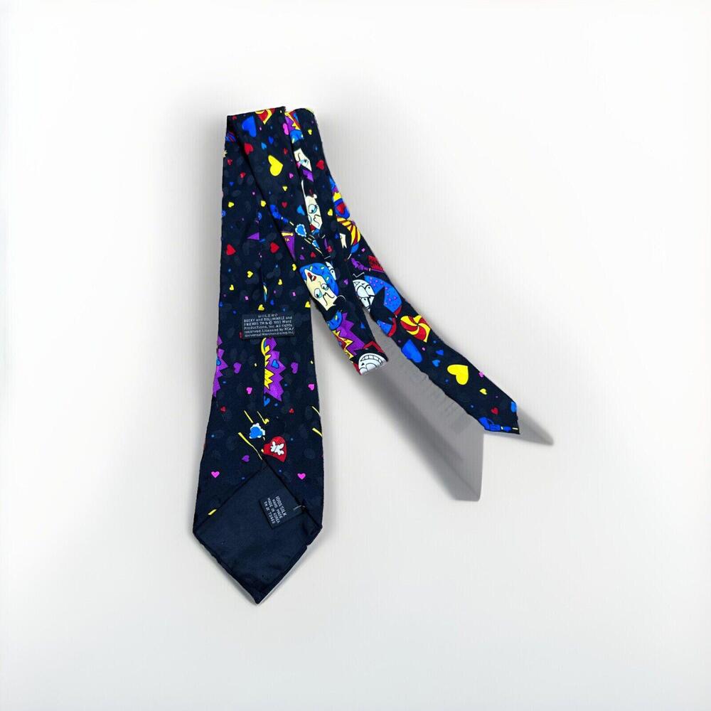 Vintage Bolero Rocky & Bullwinkle Mens Tie 56" 3.75" Natasha Boris Spy TNT Heart - Picture 4 of 6